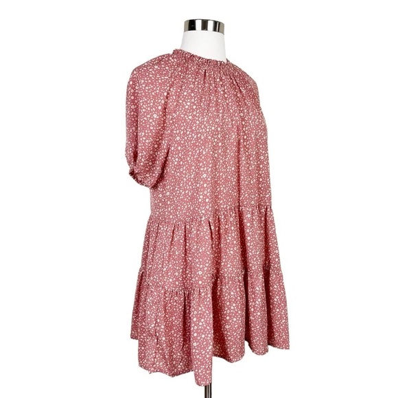 Hayden Los Angeles High Neck Tiered Tunic Top Pink Lightweight Smocked Size S - Picture 3 of 12